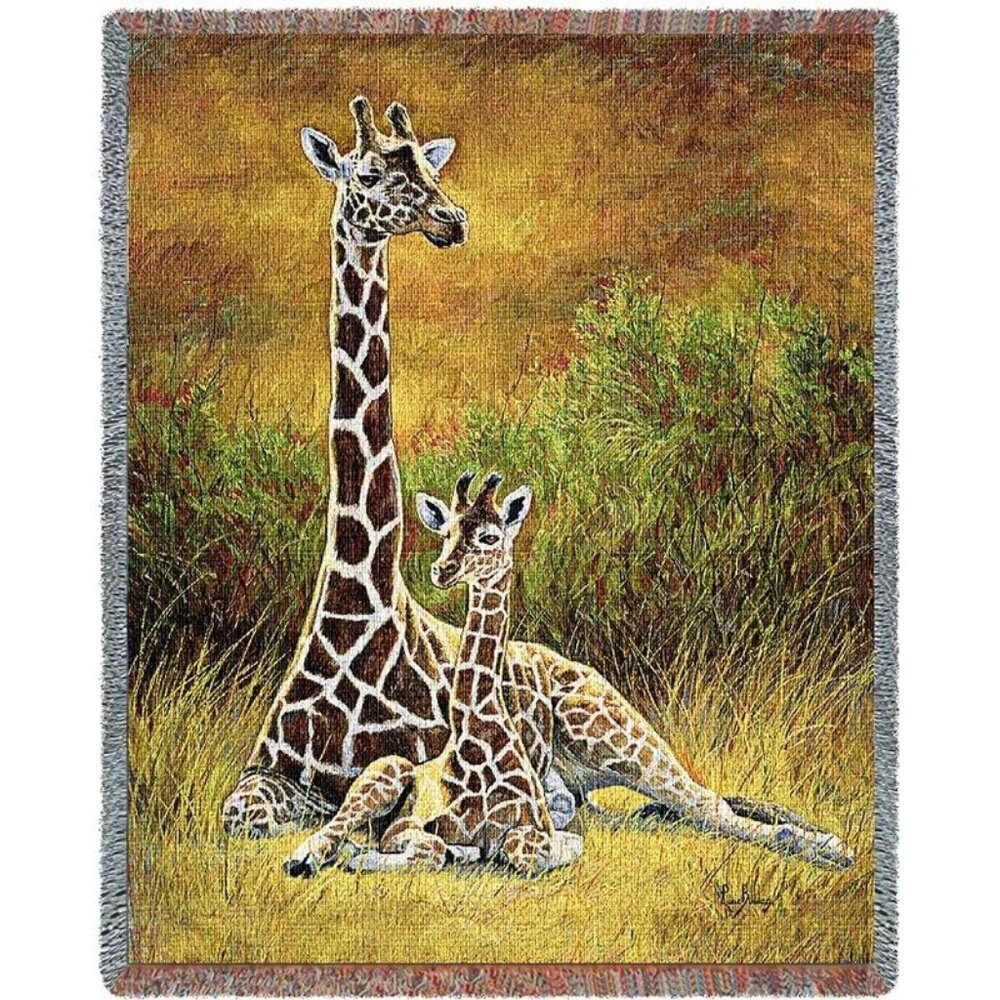 New Giraffe Family Woven Afghan Throw Blanket Gift Giraffes African Safari NIP